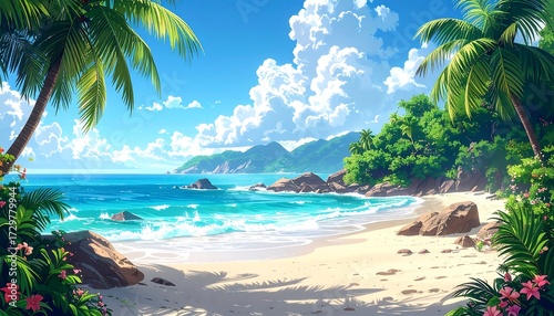 Fototapeta Naklejka Na Ścianę i Meble -  Tropical beach scene with palm trees (4)