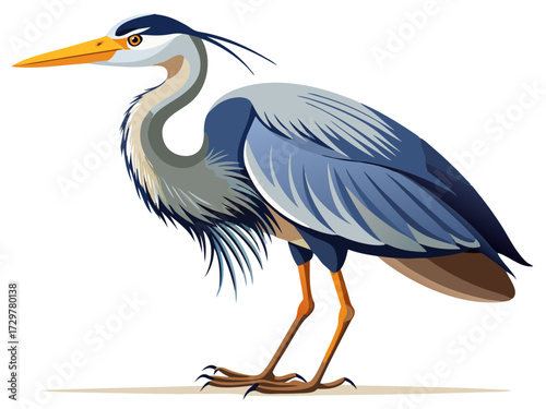 Majestic Blue Heron Illustration with Detailed Feathers and Elegant Posture