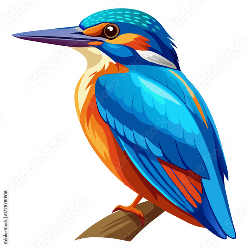Colorful Kingfisher Perched on a Branch with Striking Blue and Orange Plumage