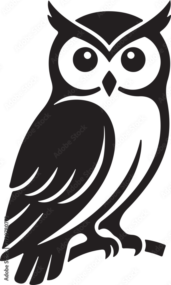 Fototapeta premium Wise Owl Perched on Branch Logo Vector Icon & Silhouette
