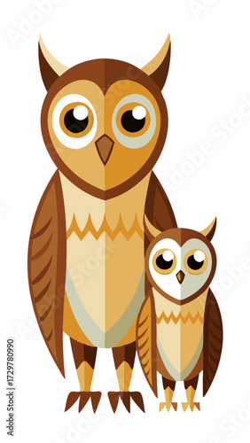 Stylized owl family illustration featuring a mother owl and a owlet