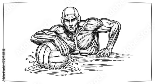 Water Polo Player in Action with Ball Vector Illustration