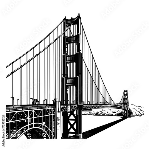 Golden Gate Bridge Landmark Vector Engraved Illustration