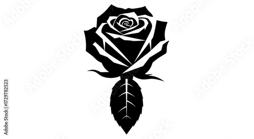 Single Black Rose Flower Silhouette Vector Graphic