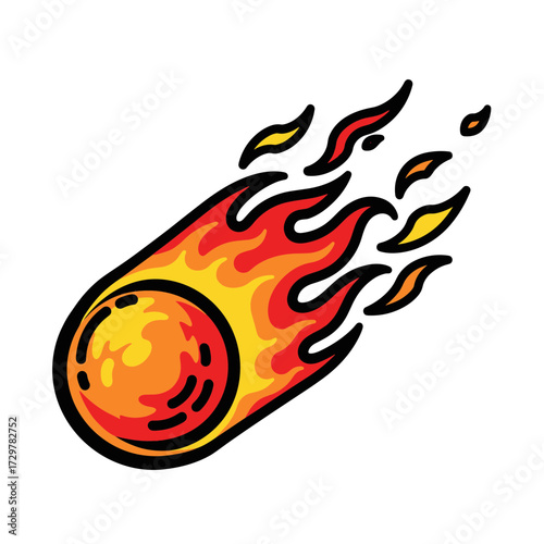Dynamic Flaming Meteor with Trailing Fire - Cartoon Space Element