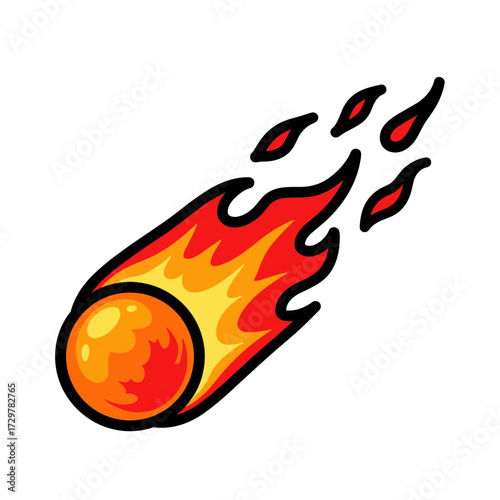 Flaming Comet or Meteor Icon - Cosmic Object with Fire Trail