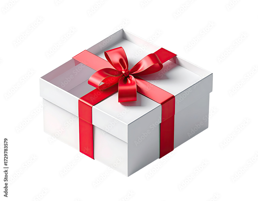 Fototapeta premium A white gift box with a red ribbon and bow