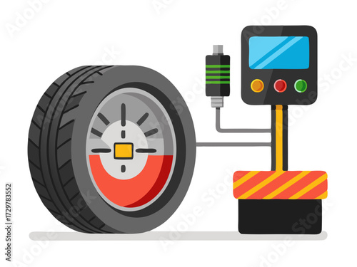 Illustration of Tire Pressure Measurement System with Display Unit and Sensor