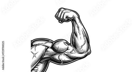 Strong Flexed Bicep Muscle Arm Hand Drawn Sketch Vector Illustration for Bodybuilding Fitness