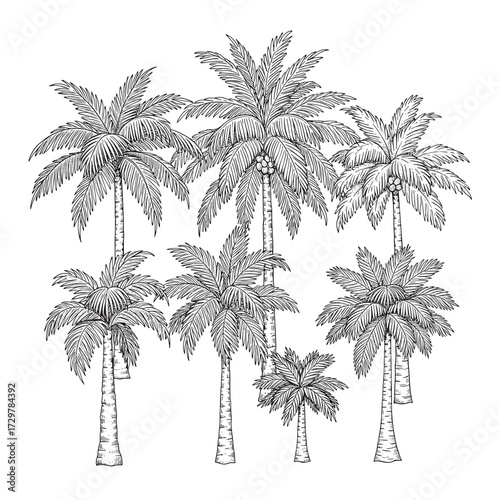 Set of Hand Drawn Palm Trees Sketch Vector Illustration Tropical Vacation Travel Element