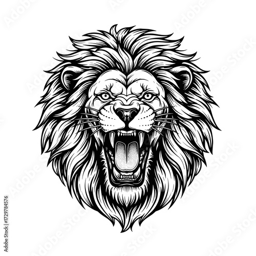 Fierce Roaring Lion Head Hand Drawn Sketch Vector Illustration of Wild Animal for Design