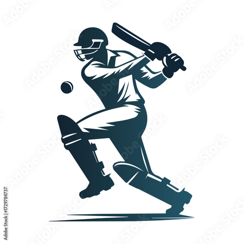 Cricket Batter in Dynamic Action Swinging Bat During Match Illustration