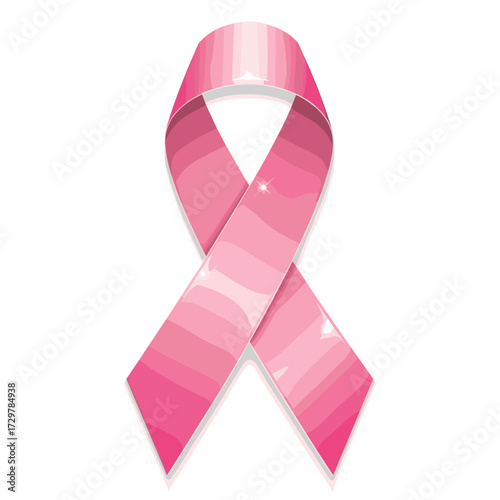 Stylized pink awareness ribbon for breast cancer support, vector graphic illustration.