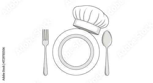 Chef's Hat on Plate with Silverware