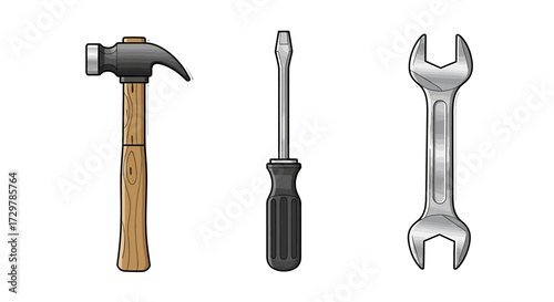 Tools Hammer, Screwdriver, and Wrench