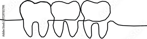 Teeth in a row icon. A simple line drawing of three teeth in a row one after the other.