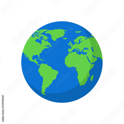 Simple Flat Design Earth Globe Icon Vector Illustration Showing Continents and Oceans
