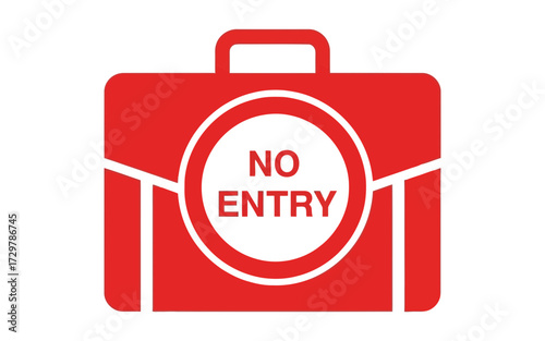 Red briefcase with a no entry sign in the middle indicating restricted access or a prohibition of entry here