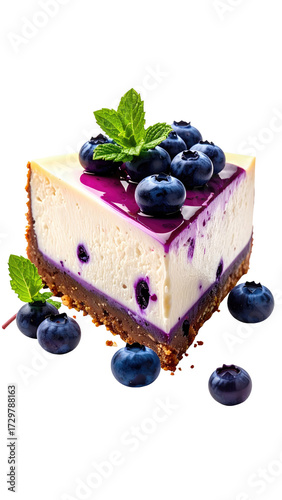 Blueberry cheesecake slice, topped with fresh berries