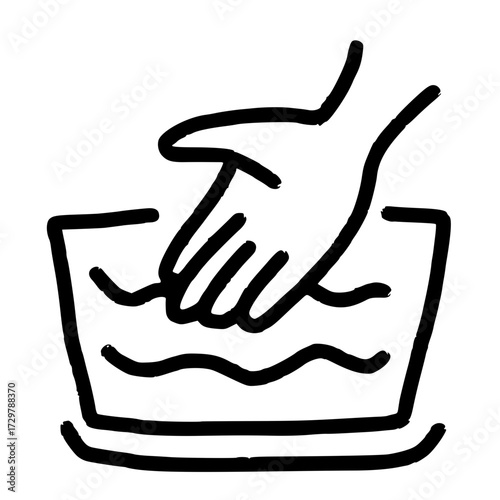 Hand washing clothes in water bucket illustration