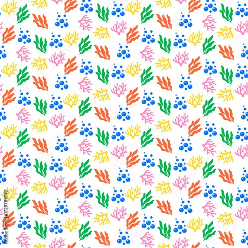 Abstract Seamless Ocean Pattern with Colorful Coral and Plants