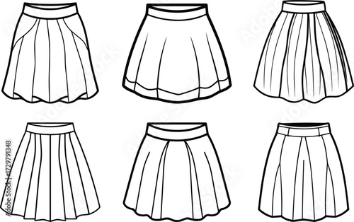 Set of skirt line art vector illustration for clothing design