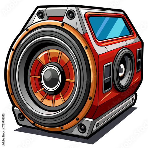 Retro Futuristic Speaker System with Red and Gray Accents Illustration