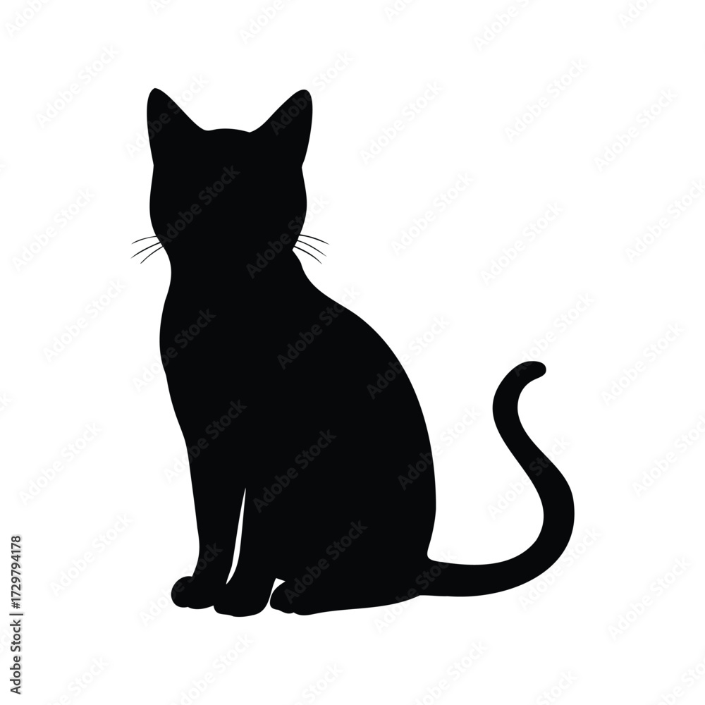 Fototapeta premium Elegant Black Cat Silhouette Sitting with Grace and Feline Charm in Vector Style, cat silhouette vector illustration