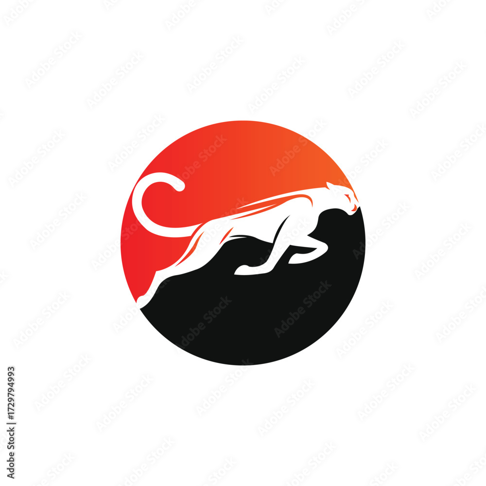 Fototapeta premium White Panther Jumping Across Gradient Circle Logo