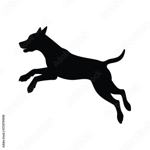 Silhouette of a running dog with energy and excitement showing movement, dog jumping silhouette vector illustration