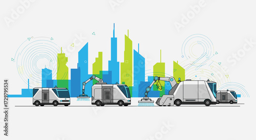 Robotic sanitation vehicles are cleaning up a modern city with advanced technology and innovative systems.