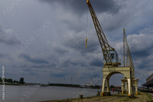 Old port cranes on the Antwerp quay