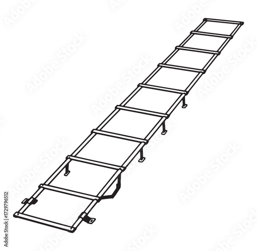 Black and white illustration of an agility ladder used for sports training and exercises
