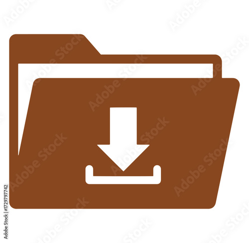 Brown and white download icon inside a folder simple clean graphic element illustration