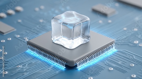 Ice Cube on Microprocessor with Circuit Design Background, Concept of Cooling Technology in Electronics and Computing Applications