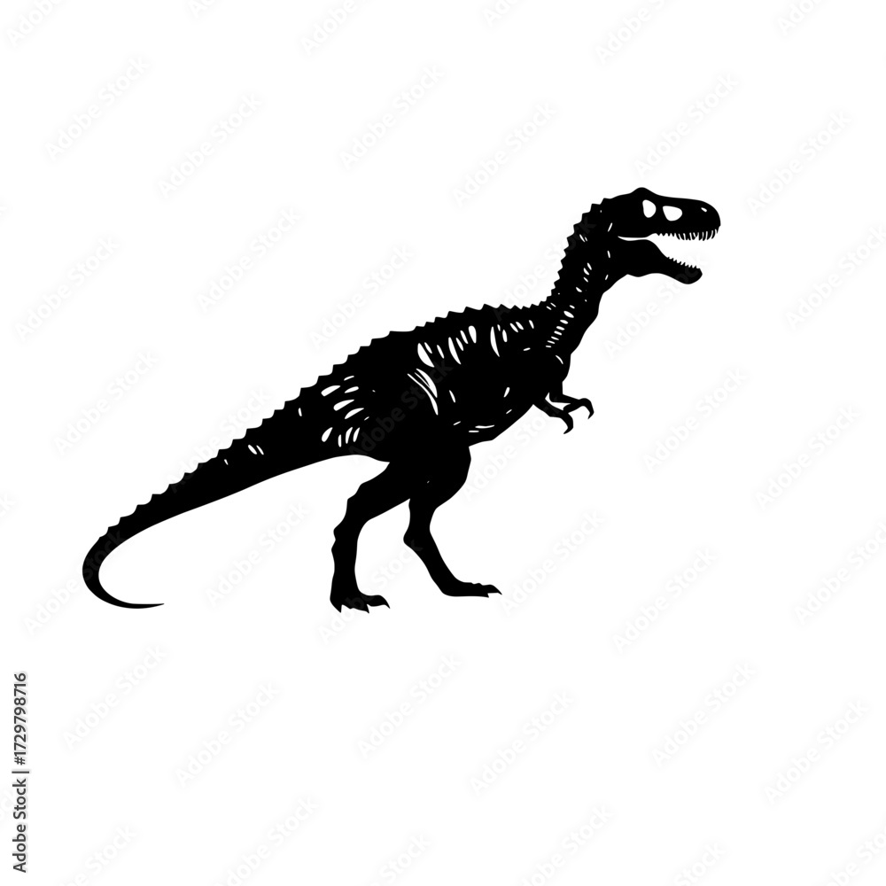 Fototapeta premium black silhouette of a tyrannosaurus rex dinosaur roaring on a white background