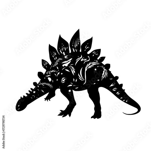 floral filigree stegosaurus silhouette on white background