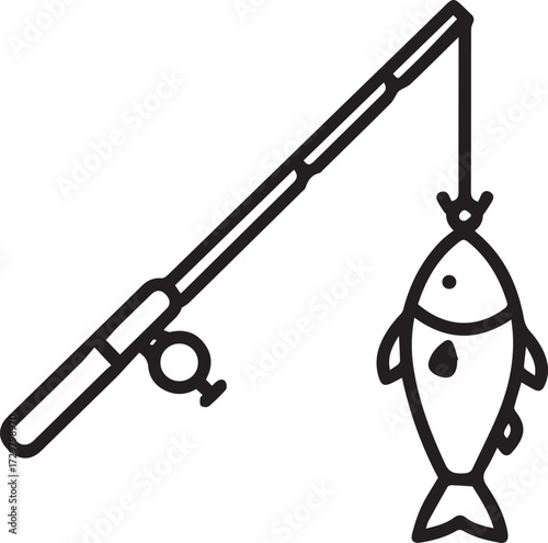 Fishing adventures await! Vector illustration of a fishing rod with a catch, perfect for outdoor and recreational themes, ready for your creative projects