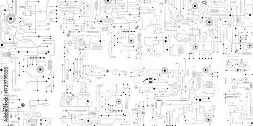 White circuit board pattern texture. High-tech background in digital computer technology concept. 3d abstract illustration. 