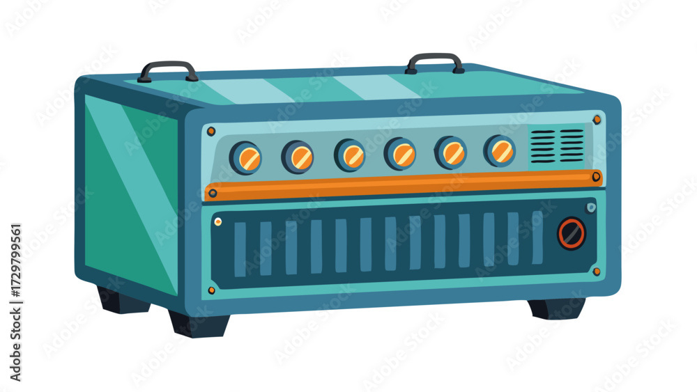 Fototapeta premium Retro cartoon audio amplifier with multiple controls and ventilation panel