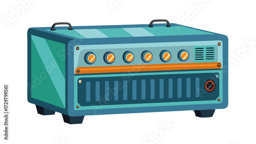 Retro cartoon audio amplifier with multiple controls and ventilation panel