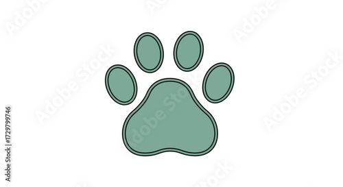 Muted green stylized animal paw print illustration with distinct black outline