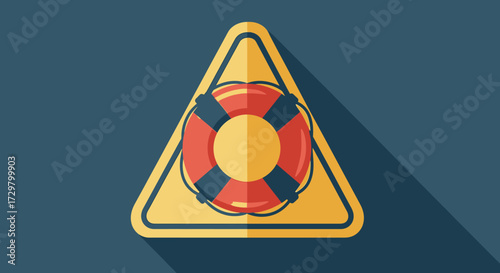 Warning Sign with Red and Yellow Lifebuoy, Safety Alert