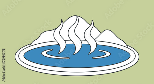 Stylized Hot Spring with Steam and Mountain Backdrop Illustration