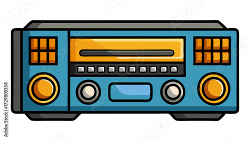 Cartoon Illustration of a Vintage Radio Receiver with Detailed Design Elements