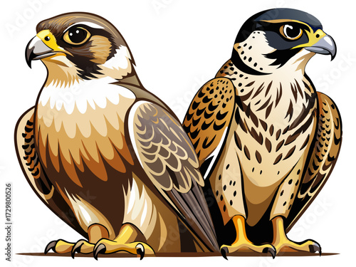 A Detailed Illustration of Two Proud Falcons in a Striking Vector Style