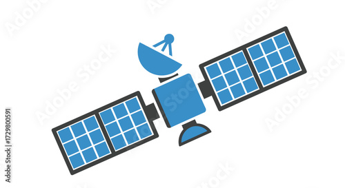 Blue Satellite with Solar Panels and Antenna Icon Illustration