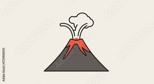 Simple cartoon volcano icon erupting with flowing red lava and a white smoke plume.