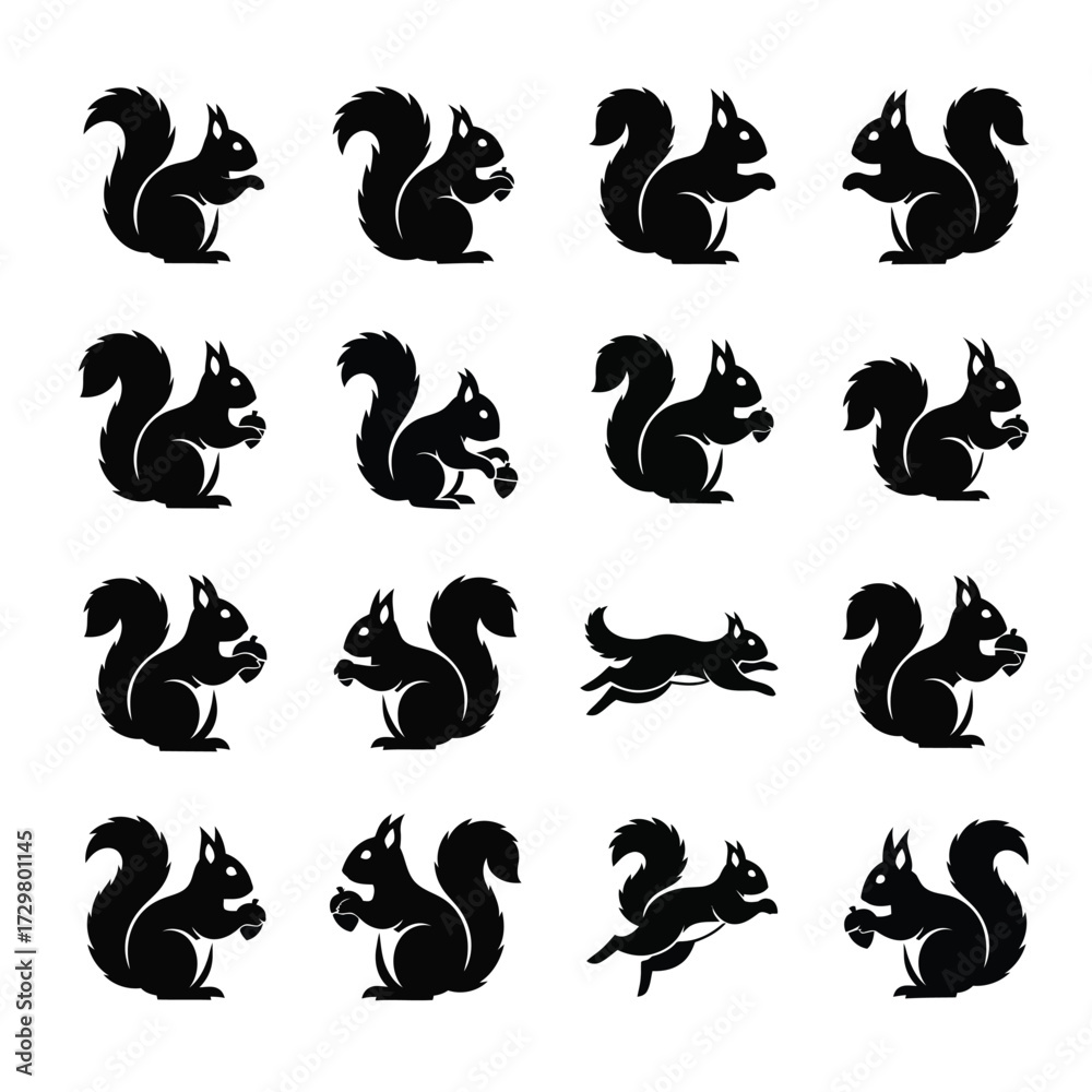 Fototapeta premium Collection of squirrel silhouettes in various poses