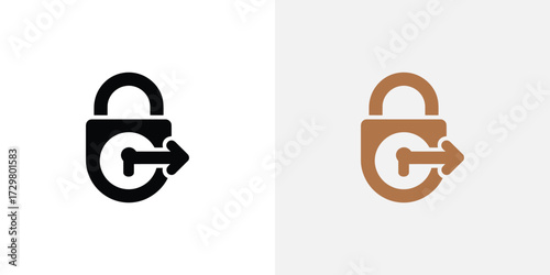 Black and brown padlock icon with an arrow depicting unlocking process on light background